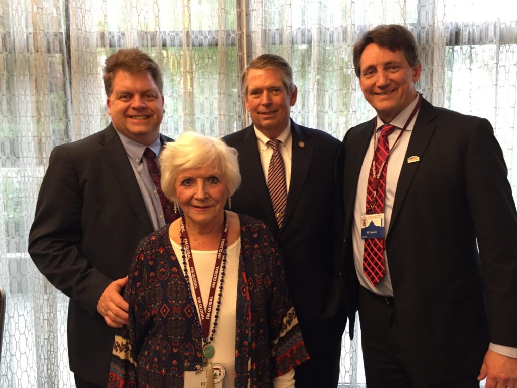 FEMSA Presidents: l-r: Dan Reese (2009-2013), Kit Cafaro (1988-1991), William “Giff” Swayne (2004-2008), and Bill Lawson (2014-current). [Missing from photo: Mary Grilliot (1992-1995), Bruce Bowling (1996-1999), and Jerry Halpin (2000-2003)] Photo taken at the FEMSA reception that preceded the CFSI Fire and Emergency Services Dinner, May 5, 2016.